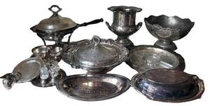 P - Mixed Vintage Silverplate Serving Pieces & Pedestal Bowls