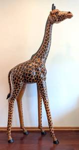 LR - Large Vintage 8 Foot Giraffe  Statue  Life Sized, Handcrafted Vintage Giraffe Statue