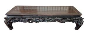 LR - Vintage Qing Dynasty Style Carved Wood Kang Coffee Table