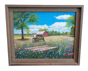 MB - W. McFarlin Framed Barn Landscape Painting