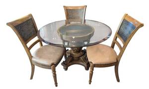 K - Round Glass Top Dining Table and 3 Chairs