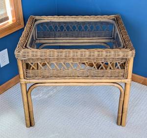 SR - Glass Topped Wicker Side Table