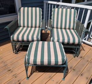 P - Vintage Woodard Josef Hoffmann Style Patio Set With 2 Chairs, Ottoman & Gliders (Lot of 3)