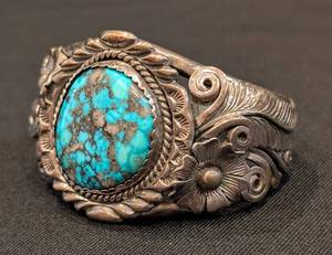 Jerry Fransisco Sterling Navajo Turquoise Cuff Bracelet