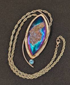 K - Signed Sterling Silver Druzy Stone Pendant Necklace