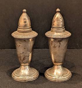 K - Pair of Vintage Sterling Silver Weighted Salt and Pepper shakers