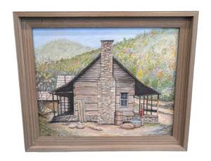 O - W. Mc.Farlin Framed Cabin Landscape Painting