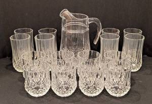 K - Clear Cut Glass Pitcher and Tumbler Set (Lot of 11)