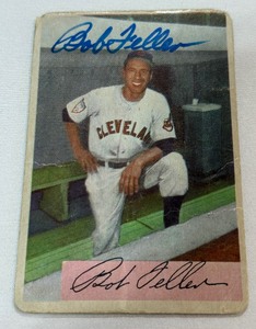 Bob Feller Autograph on 1954 Bowman #132 Vintage Baseball Card