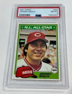 Johnny Bench 1981 Topps #600 PSA Graded Slab 8 NM-MT Vintage Baseball Card
