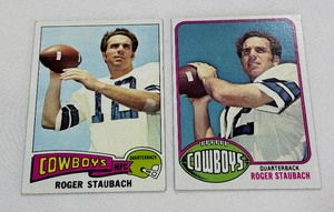 Roger Staubach 2 Card Vintage Football Lot 1975 and 1976