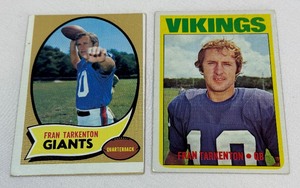 Fran Tarkenton 2 Card Lot 1970 and 1972 Vintage Minnesota Vikings Football