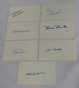 (7) Autographed Card Baseball Hall of Fame and Vintage Stars  - Doerr, Boudreau, Herman, Sewell, Robin Roberts