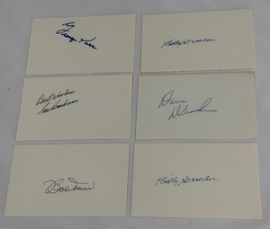 (6) Autographed Card Baseball Hall of Fame and Vintage Stars - Kell, Boudreau, Herman, Doerr