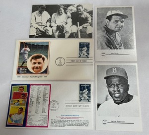 Babe Ruth and Jackie Robinson Various Stamp Cachets and Photos - Vintage Baseball