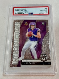 JJ McCarthy RC PSA Graded 10 Gem Mint Slab 2024 Mosaic Introductions #5 Rookie Minnesota Vikings Football Card