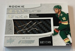Jordan Greenway Auto RC 249 2018-19 Upper Deck Engrained Rookie Signature Shots #RSS-JG Minnesota Wild Hockey Card Numbered 082249