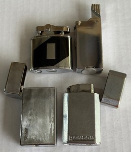 (4) Mid-Century Pocket Lighters - Art Deco Emanel, Lift Arm Roller, Verital Engine Turned, Ronson StandardWhirlwind - 1940s-1960s