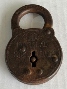 Vintage Corbin Ironclad Six Levers Padlock w key - Early 1900s