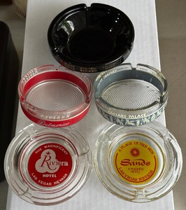 (5) Vintage Las Vegas Casino Ash Trays - Circus Circus, The Riviera Delmonico, Caesars Palace, The Magnificent Riviera, The Sands - 1960s-1980s