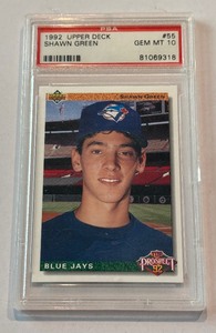 Shawn Green RC PSA 10 Gem Mint Graded Slab 1992 Upper Deck #55 Rookie Baseball Card