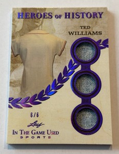 Ted Williams /6 Game-Used Tri-Relic 2025 Leaf Heroes of History #HH-83 Numbered 6/6 RARE! Baseball Card