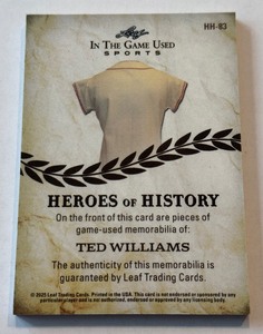 Ted Williams /6 Game-Used Tri-Relic 2025 Leaf Heroes of History #HH-83 Numbered 6/6 RARE! Baseball Card