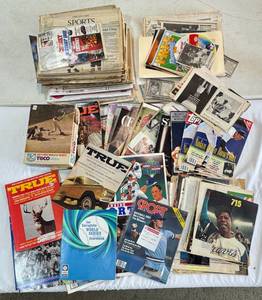 Large Bin of Sports Publications, Newspapers, Notable Magazine Clippings and More