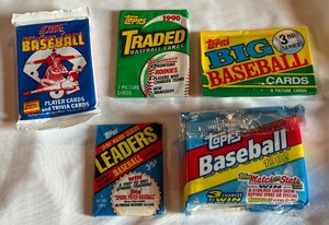 5 Packs of Various Baseball Cards 1989-1992