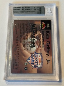 Ken Griffey Jr. Game-Used Jersey Swatch and 1993 Topps Stadium Club All-Star #56 Beckett Graded 8.5 NM-MT+ Slab Baseball Card