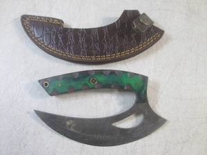 (FS) Damascus Blade Ulu Knife with ...
