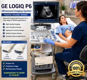 MSRP $45,000 GE LOGIQ P6 Ultrasound Imaging System wLCD Monitor, Mobile Cart, 11L Linear &amp 4C Convex Transducers, Black Box Video Scaler &amp Remote Diagnostic Ultrasound for Vascular, MSK, Pain Management, OBGYN &amp General Imaging