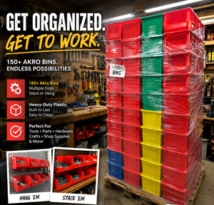 MSRP $2,500 150 Heavy-Duty Akro Bins &amp HangingStackable Storage Totes, Mixed Sizes &amp Colors, Industrial Parts Organizer Bins For HardwareToolsScrewsBoltsWarehouseStorage &amp Daycare Toys Excellent Clean Condition.