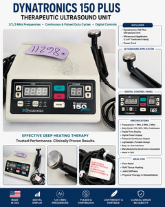 MSRP $1,500 Dynatronics 150 Plus Therapeutic Ultrasound Unit w Ultrasound Applicator Probe, 123 MHz Frequencies, Continuous &amp Pulsed Duty Cycles, Physical TherapyRehab Ultrasound System, Power Cord Included Works Great