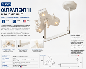 MSRP $3,500 Burton Outpatient II DiagnosticProcedure Light, Single Ceiling Mount w 21 Downrod &amp 1 Light Head, Focusable Shadow-Free Illumination, Self-Balancing Arm, Autoclavable SteriHandle Works Great