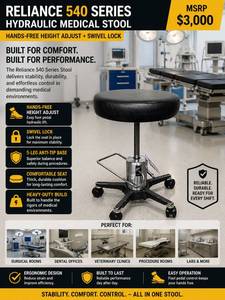 MSRP $3000 Reliance 540 Series Hydraulic Medical Stool WFoot Pedal Hands-Free Height Adjust  Swivel Lock 5 Leg Anti Tip Base Perfect For Surgical Rooms Exams Dental Clinics Sterile Procedure Use - Good Condition