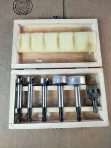 Fisch Wave-Cutter Forstner Bit Set in a wooden case.