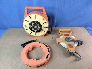 Black & Decker Cord Winder, Keson Long Tape Measure, and Fish Tape Reel