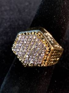 Brand New Size 7 Mens iced-out hexagonal statement Pinky Ring, a popular style in hip-hop fashion.