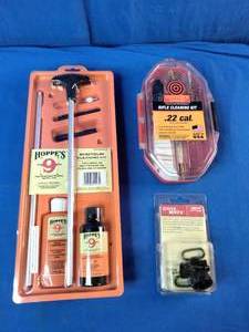 Hoppes No. 9 Shotgun Cleaning Kit, Shooters Choice .22 Cal. Rifle Cleaning Kit, and Uncle Mikes Sling Swivels