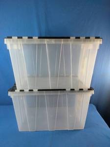 (2) Greenmade 12-Gallon Instaview Flip-Top storage tote in black and clear.