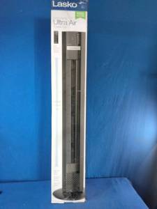 This is a Lasko 48 Ultra Air space-saving tower fan in black