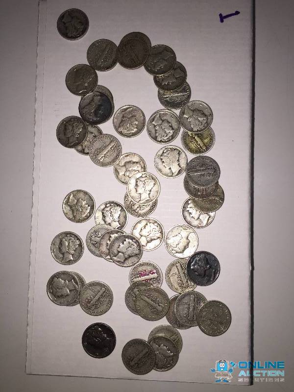 lot 5 image: Mercury Dimes, 90% Silver, Qty 50