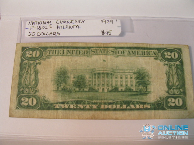 lot 8 image: 1929 $20.00 National Banknote