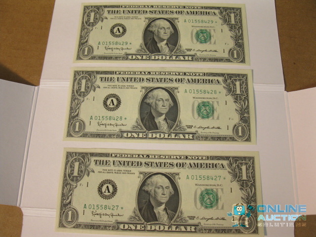 lot 9 image: 1963 Consectutive Boston Star Notes, qty 3