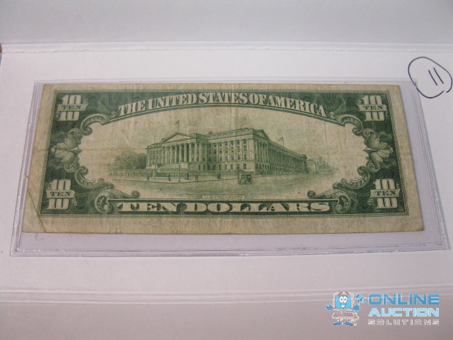 lot 11 image: 1929 $10 National Currency Note