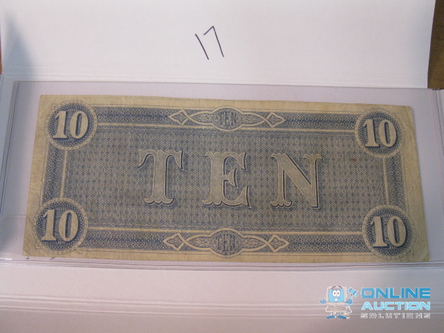 lot 17 image: 1864 Confederate $10 Bill