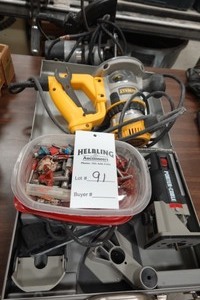 (2) Porter Cable routers, (1) Dewalt router, router bits