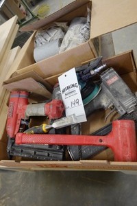 (3) Senco nailers, Dynabrade sander, sand paper