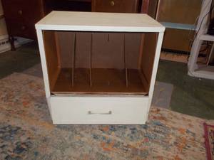 Vintage Mid-Century Wood Record Album Storage Cabinet with Pull-Down Door